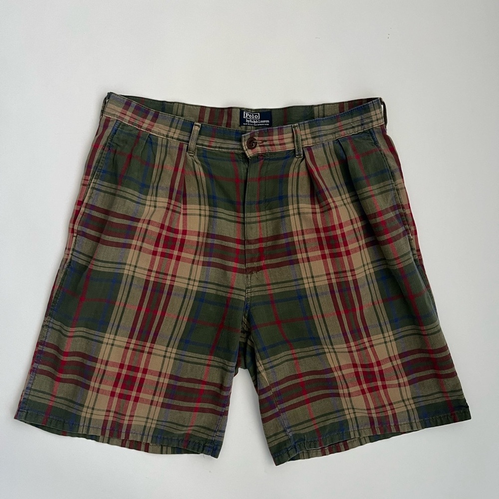 Vintage Polo by Ralph Lauren Men's Plaid Shorts - Green and Red